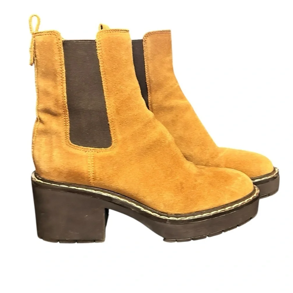 Sam Edelman Anderson Chelsie Boots Chestnut Tan Brown Suede Leather Chunky W7.5